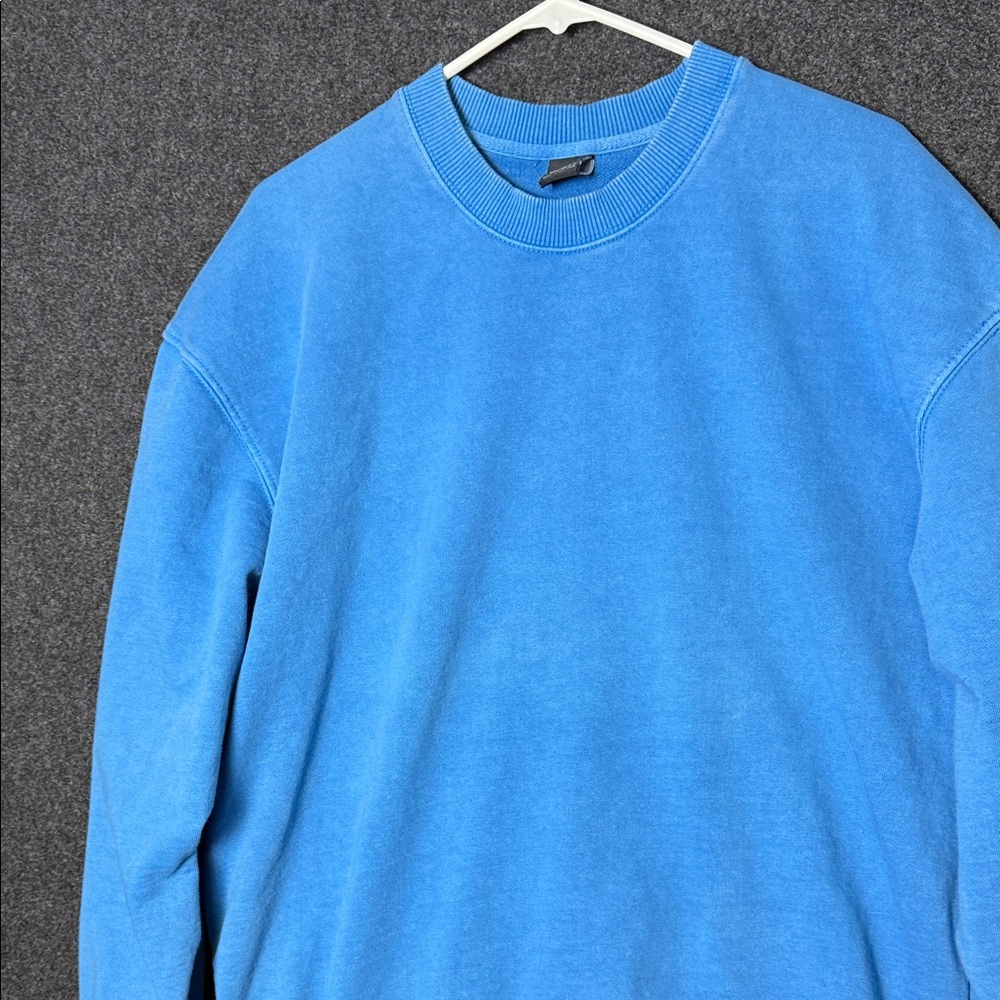 Zara Mens XL Blue Crewneck Sweatshirt Faded Wash Long Sleeve Pullover - Picture 6 of 7